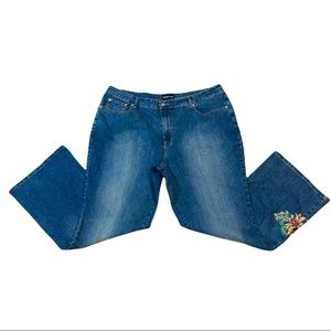 NWT Marianne Floral Embroidered Dark Denim Jeans, Size 22